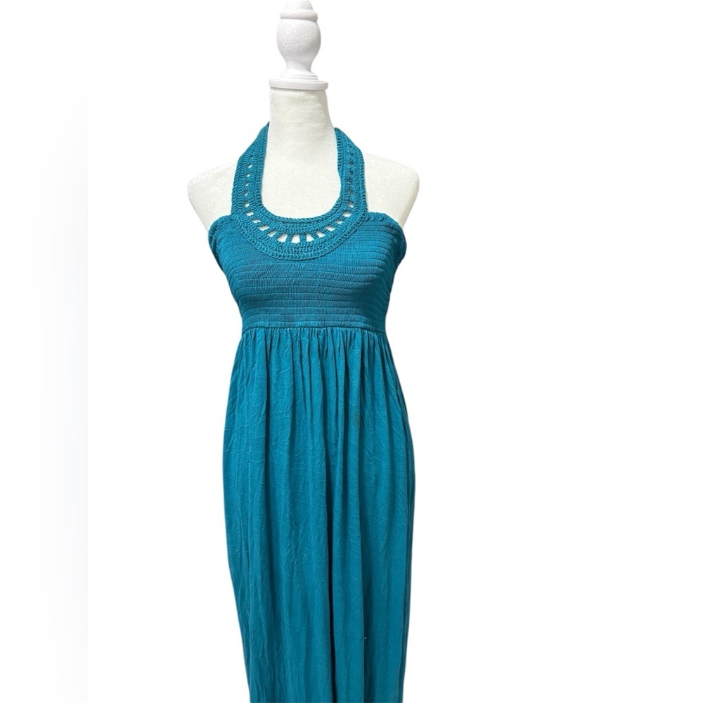 A.N.A‎ Maxi Crochet Top Halter Summer Dress Turquoise Size Medium Boho Prairie